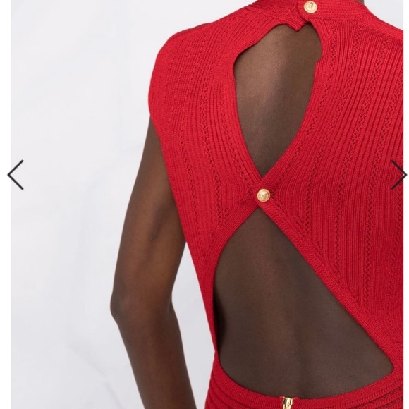 Red Balmain knit dress new, box, tag, tried on once in Saks. - Picture 4 of 5